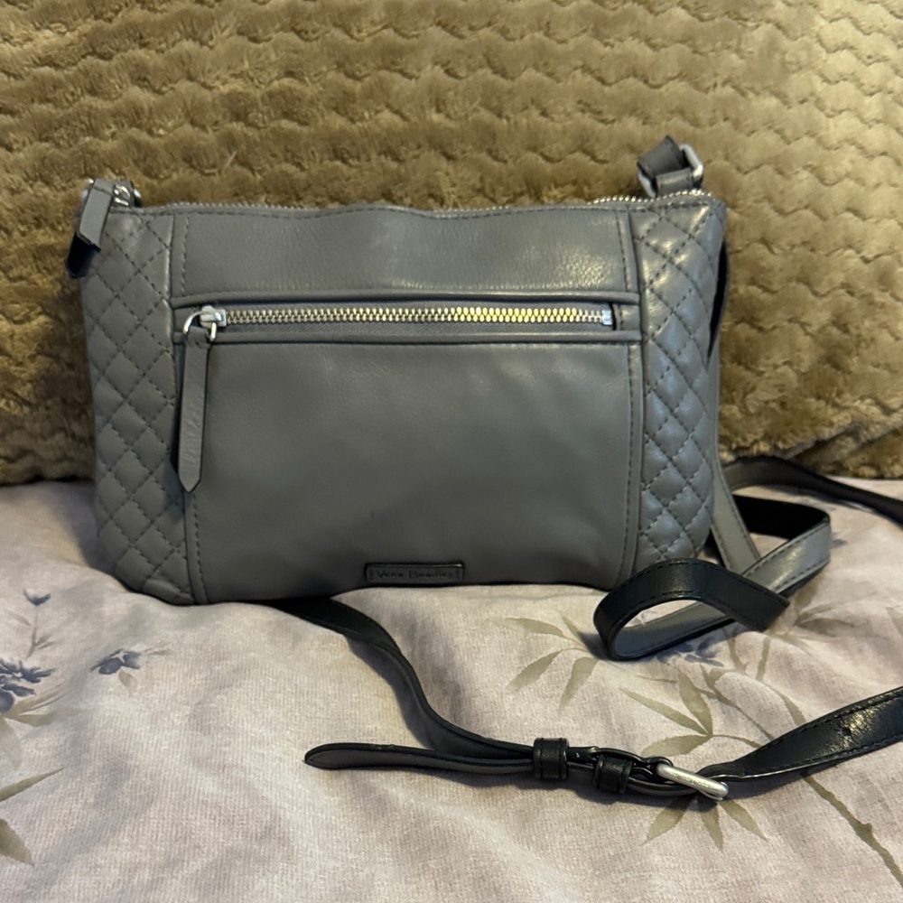 Vera Bradley Gray Quilted Leather Crossbody Bag 8.5x6.5